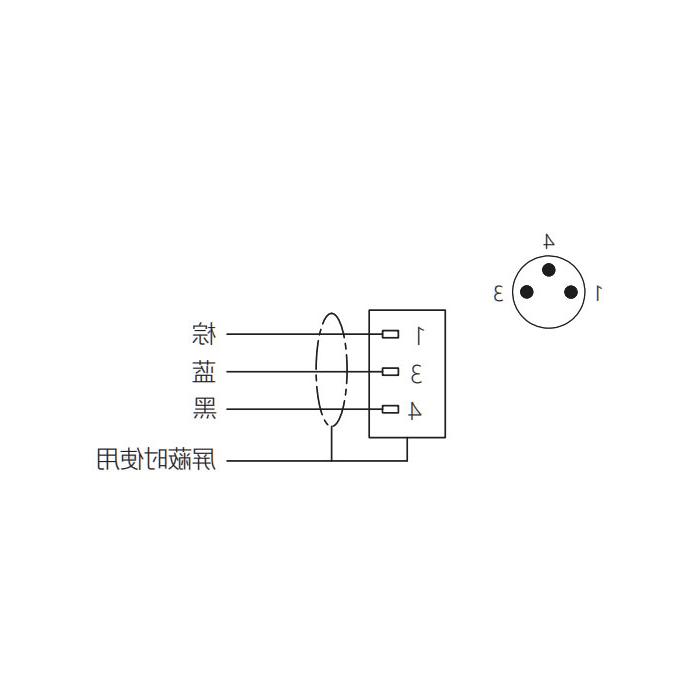 M8 3Pin、公头直型、单端预铸PUR柔性电缆、黑色护套、63S001-XXX